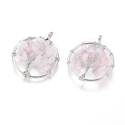Natural Rose Quartz Pendants X-G-E419-08P-1