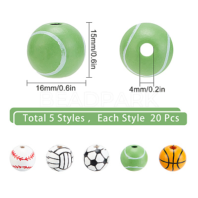 100Pcs 5 Style Painted Natural Wood European Beads WOOD-SC0001-40-1