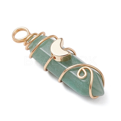 2Pcs 2 Styles Natural Green Aventurine Double Terminated Pointed Pendants PALLOY-JF03122-02-1
