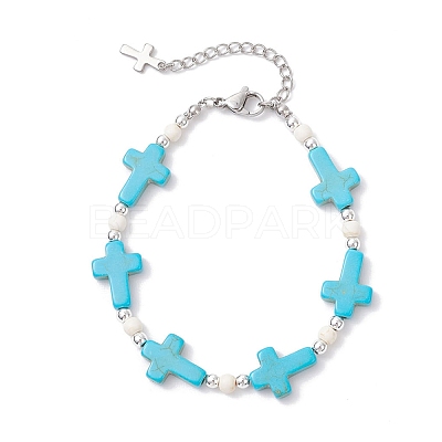 Synthetic Turquoise & Non-magnetic Hematite Beaded Bracelets for Women BJEW-JB12222-02-1