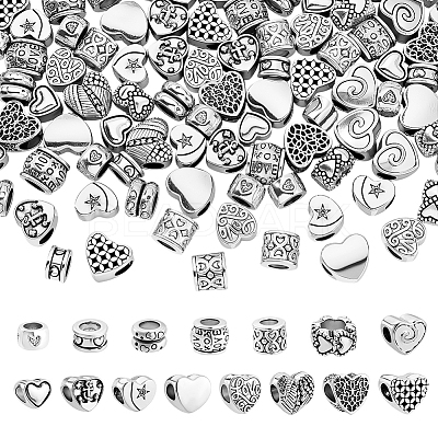 120Pcs 15 Styles Tibetan Style Alloy European Beads MPDL-ME0001-01-1