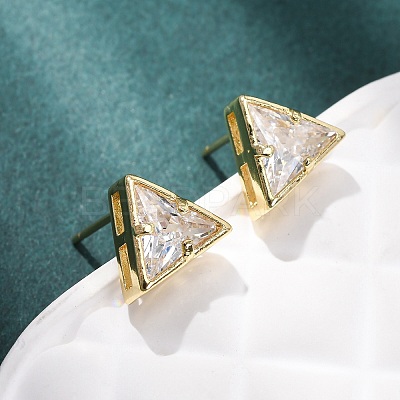 Brass Micro Pave Clear Cubic Zirconia Stud Earrings EJEW-C174-02F-G-1
