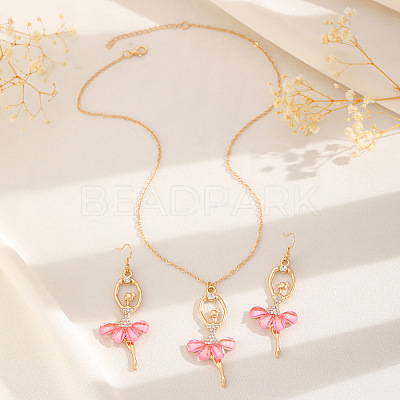 Ballet Girl Alloy Rhinestone Dangle Earring & Pendant Necklaces Sets for Women FS-WG8CE25-03-1