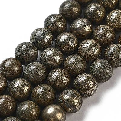 Natural Pyrite Beads Strands G-S265-03-8mm-1