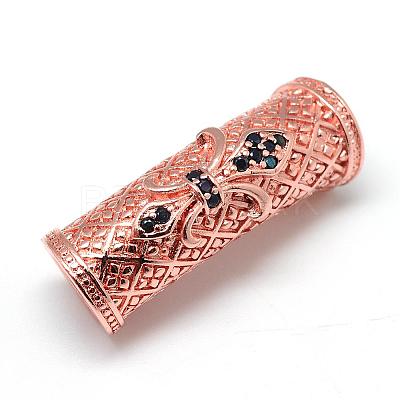 Rack Plating Brass Micro Pave Cubic Zirconia European Beads ZIRC-S052-002RG-1