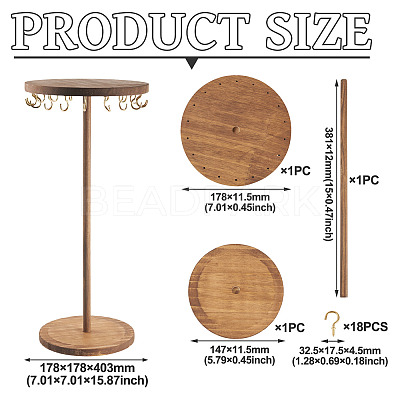 Round Wood Jewelry Necklace Display Organizer Hanging Tower Rack NDIS-TAC0001-01B-1