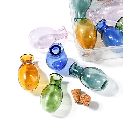 10Pcs 5 Colors Oval Glass Cork Bottles Ornament DJEW-FS0001-01-1