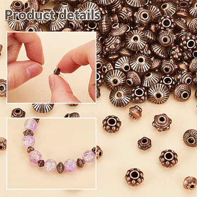 300Pcs 6 Styles Tibetan Style Alloy Spacer Beads TIBEB-PH0005-04-1