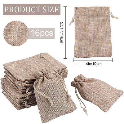 Polyester Imitation Burlap Packing Pouches Drawstring Bags ABAG-BBC0001-02B-01-1