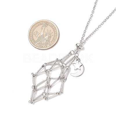 304 Stainless Steel Empty Macrame Pouch Star Moon Pendant Cable Chain Necklace Making NJEW-JN05281-03-1