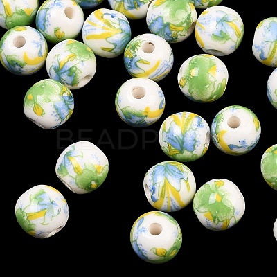 Floral Printed Porcelain Beads PORC-Q199-8mm-10-1