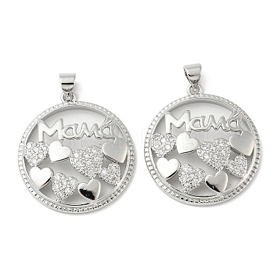 Mother's Day Theme Rack Plating Brass Micro Pave Cubic Zirconia Pendants KK-F869-20P-01-1