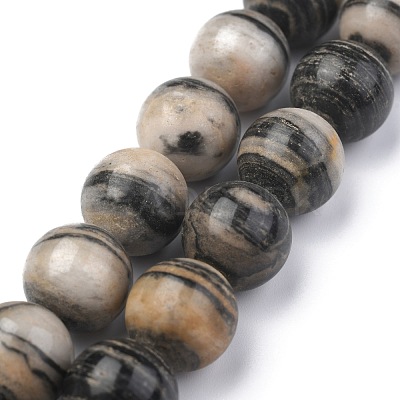 Natural Black Silk Stone/Netstone Round Beads Strands G-N0148-03-12mm-1