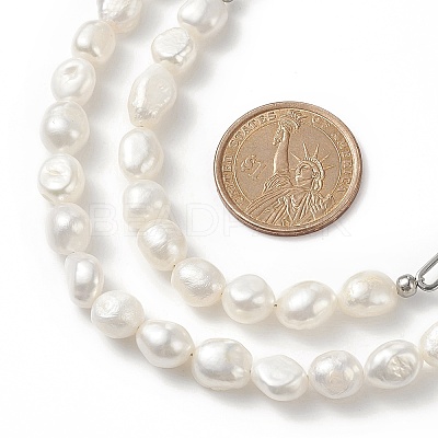 Natural Baroque Pearl Beaded Necklace & Bracelet with 304 Stainless Steel Paperclip Chains SJEW-JS01262-1