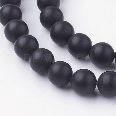 Natural Black Agate Bead Strands G-G735-60F-8mm-A-1