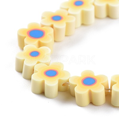 Handmade Flower Printed Polymer Clay Beads Strands X-CLAY-M003-07C-1