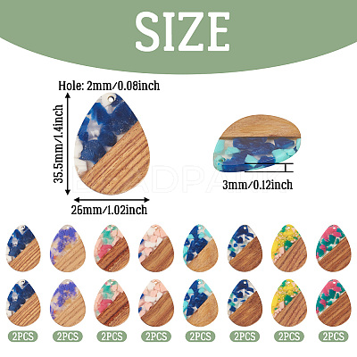 16Pcs 8 Colors Resin and Walnut Pendants RESI-TA0003-95-1