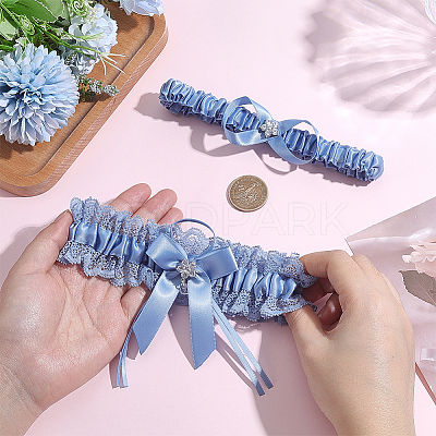2Pcs Polyester Bride Bowknot Garter Leg Ring for Women AJEW-HY0003-37-1