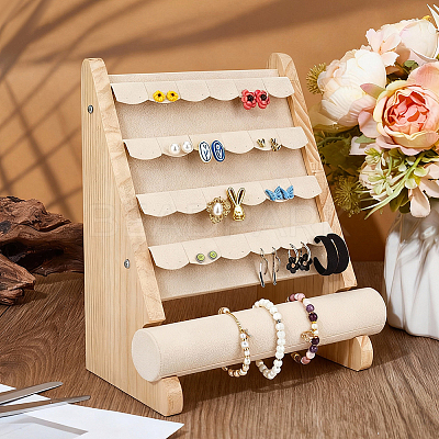 Detachable Wooden Jewelry Tower Display Stands for Earrings Bracelets Watches ODIS-WH0043-265-1