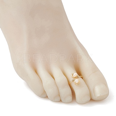 Copper Wire Wrapped Natural Cultured Freshwater Pearl Toe Open Ring RJEW-JR00620-1