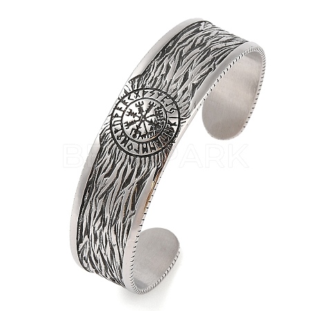 Viking Compass 304 Stainless Steel Open Cuff Bangles for Men BJEW-U001-01AS-1