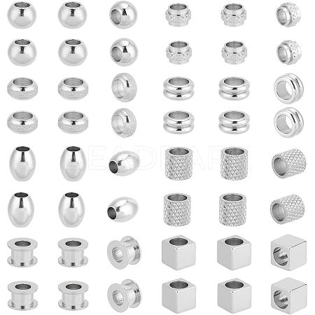 Unicraftale 48Pcs 8 Style 304 & 201 & 303 Stainless Steel European Beads STAS-UN0040-02-1