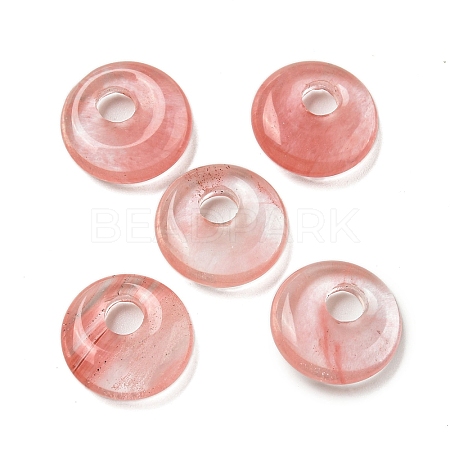 Cherry Quartz Glass Donut/Pi Disc Charms G-G142-02M-1