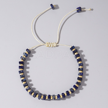 Adjustable Retro Boho Vintage Square Dyed Natural Imperial Jasper Braided Bead Bracelets for Women Men RP7679-7-1