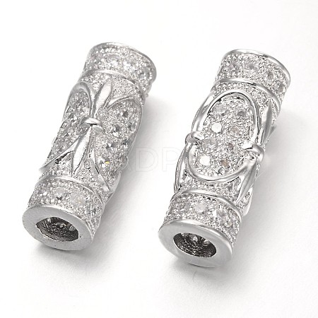 Column with Fleur De Lis Brass Micro Pave Cubic Zirconia Tube Beads ZIRC-D061-P-1