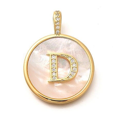 Rack Plating Brass Micro Pave Clear Cubic Zirconia Pendants with Shell KK-M309-42G-D-1