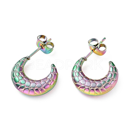 Ion Plating(IP) Rainbow Color 304 Stainless Steel Crescent Moon Stud Earrings EJEW-G293-10M-1