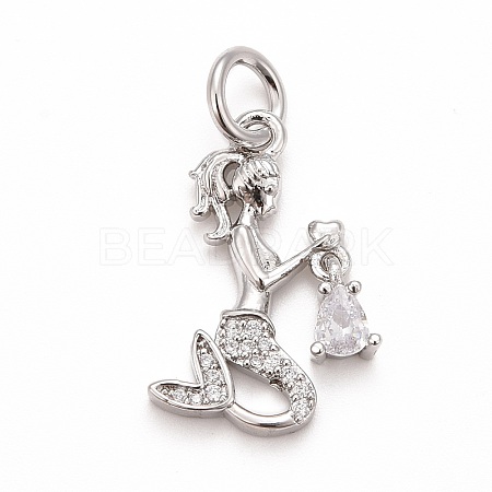 Rack Plating Brass Micro Pave Cubic Zirconia Pendants KK-B056-03P-01-1