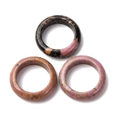 Natural Rhodonite Plain Band Ring for Women RJEW-P044-01B-11-1
