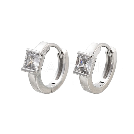 Square Rack Plating Brass with Clear Cubic Zirconia Hoop Earrings for Women EJEW-G409-05P-1