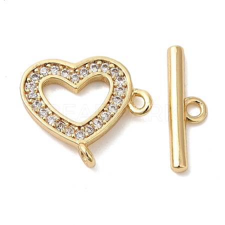 Brass Micro Pave Clear Cubic Zirconia Toggle Clasps KK-N254-69G-1