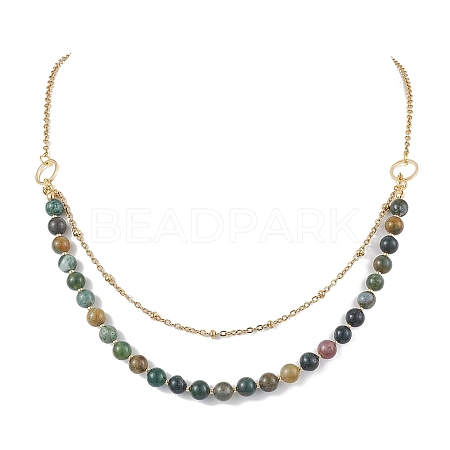 6mm Round Natural Indian Agate Beaded Lariat Necklaces NJEW-JN04964-1