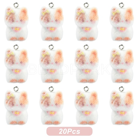 Cat Shape Flocky Opaque Resin Pendants RESI-YWC0002-04D-1