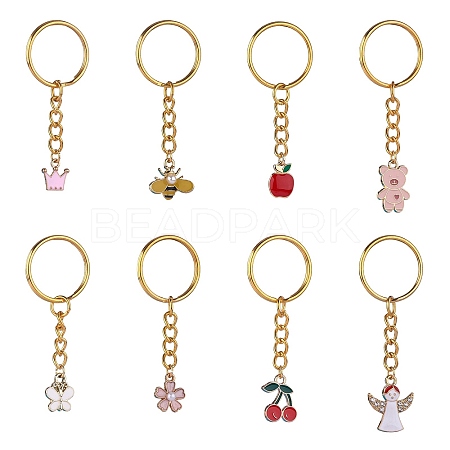 8Pcs Alloy Enamel Pendants Keychain KEYC-SW00003-02-1