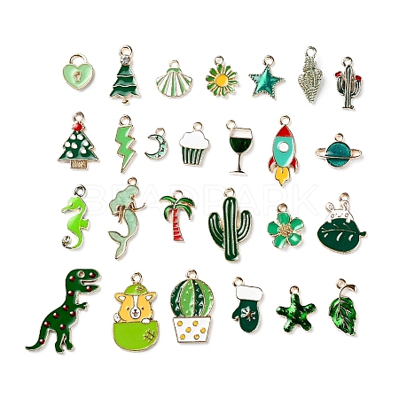 26Pcs 26 Style Light Gold Alloy Enamel Pendants ENAM-YW0001-79-1