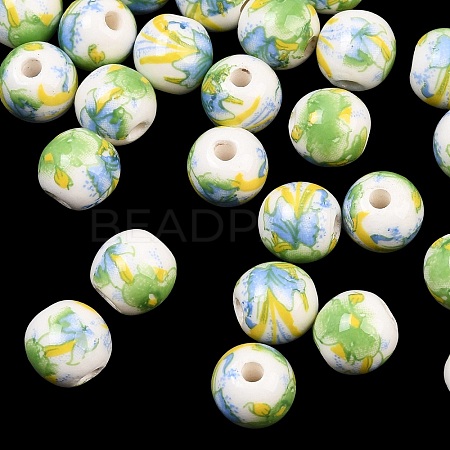 Floral Printed Porcelain Beads PORC-Q199-8mm-10-1
