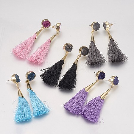 Tassel Dangle Stud Earrings EJEW-I212-A-G-1