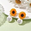 Natural Pearl & Resin Sunflower Stud Earrings EJEW-JE05693-02-2