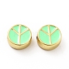Flat Round with Peace Sign Brass Enamel Beads KK-G419-05G-01-2