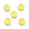 Flat Round with Peace Sign Brass Enamel Beads KK-G419-05G-08-1