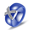 Cross Brass Micro Pave Clear Cubic Zirconia with Porcelain Finger Rings FS-WG0A171-09-1