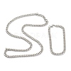 304 Stainless Steel Cuban Link Chain Bracelets & Necklaces Jewelry Sets SJEW-B019-03A-P-1