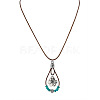 Bohemian Alloy Resin Floral Teardrop Pendant Waxed Leather Cord Necklaces for Women WG78C8D-01-4