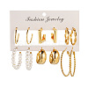 6Pairs Alloy Plastic Imitation Pearl Stud Earrings & Hoop Earrings WG38505-01-2