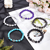 ANATTASOUL 5Pcs 5 Style Natural & Synthetic Mixed Gemstone Round & Hamsa Hand Beaded Stretch Bracelets Set for Women BJEW-AN0001-33-7