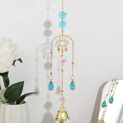 Faceted Glass Teardrop & Octagon Hanging Suncatcher HJEW-I010-02C-1